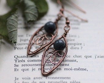 Boucles d'oreilles flocon de neige en obsidienne, avec bijoux pendants bohèmes en obsidienne, boucles d'oreilles pendantes en obsidienne enveloppées de fil