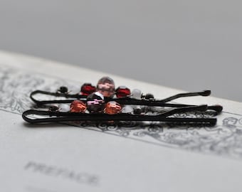 Multicolor Crystal Bobby Pins Set, rot rosa lila Haarschmuck, Geschenk für sie, Boho Haarspangen