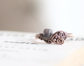 Agate Ring, US size 7,  Witch Ring, Gypsy Gift for Her, Elvish Style Gift, Boho Agate Copper Ring