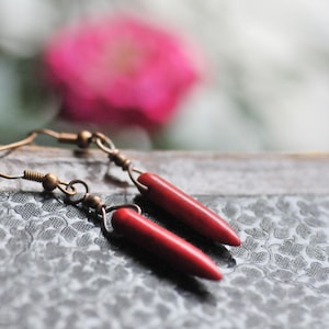 Red Howlite Spiked Earrings, Dangle Spiked Earrings, Nature Inspired Red Gemstone Jewelry, Gift for her image 1