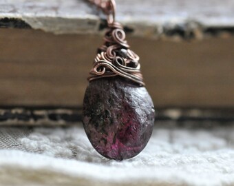 Raw Garnet Necklace, Red Gemstone Necklace, January Birthstone Necklace, Dark Red Garnet Pendant