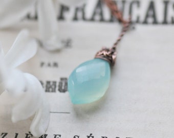 Aqua Chalcedony Necklace, Natural Pale Blue Teardrop Necklace, Gift for Women, Chalcedony Witch Jewelry