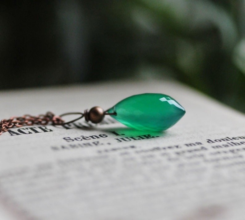Green Onyx Necklace, Gypsy Natural Onyx Teardrop Necklace, Gift for Women, Boho Witch Jewelry, Green Onyx Jewelry image 2