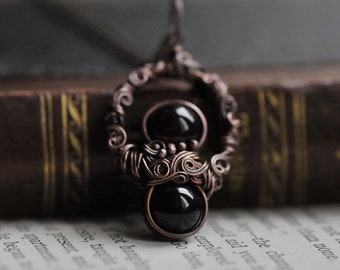 Black Agate Necklace, Witch Copper Black Gothic Pendant, Boho Dark Academia style, Woodland Onyx Jewelry