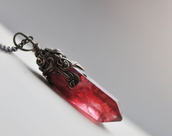 Collier cristal de sang congelé, collier de guérison, pendentif en cristal rouge rustique en cuivre, bijoux de guérison, collier en cristal bohème