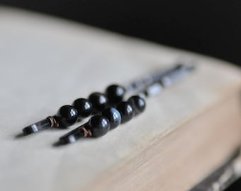 Dark Night Bobby Pins, Sardonyx Boho Hair Pins, Gypsy Dark Gemstone Barrettes, Sardonyx Bobby Pins Set, Gift for Her