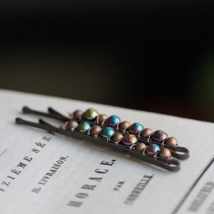 Rainbow Hematite Bobby Pins, Gemstone Goth Bobby Pins Set, Woodland, Dark Boho Gypsy Hematite Hair Pins image 3