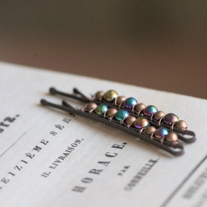 Rainbow Hematite Bobby Pins, Gemstone Goth Bobby Pins Set, Woodland, Dark Boho Gypsy Hematite Hair Pins image 5