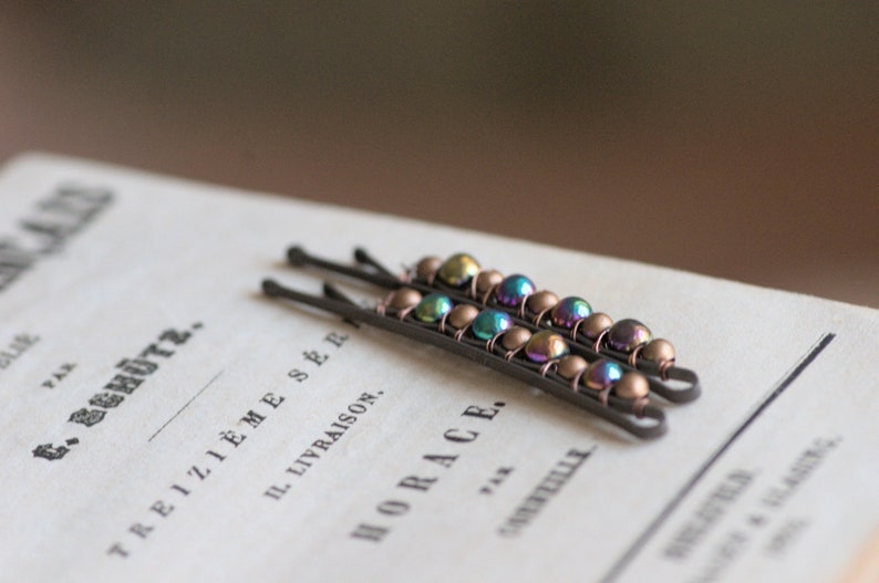 Rainbow Hematite Bobby Pins, Gemstone Goth Bobby Pins Set, Woodland, Dark Boho Gypsy Hematite Hair Pins image 5