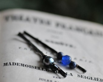 Épingles à cheveux de nuit d’hiver, épingles à cheveux de sorcière de lune, barrettes de forêt, bijoux de cheveux en pierres précieuses naturelles