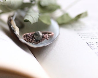 Pyrit Ring, Boho Natur Ring, Kupfer Wald Pyrit Schmuck, Geschenk für Frauen, Pyrit Schmuck