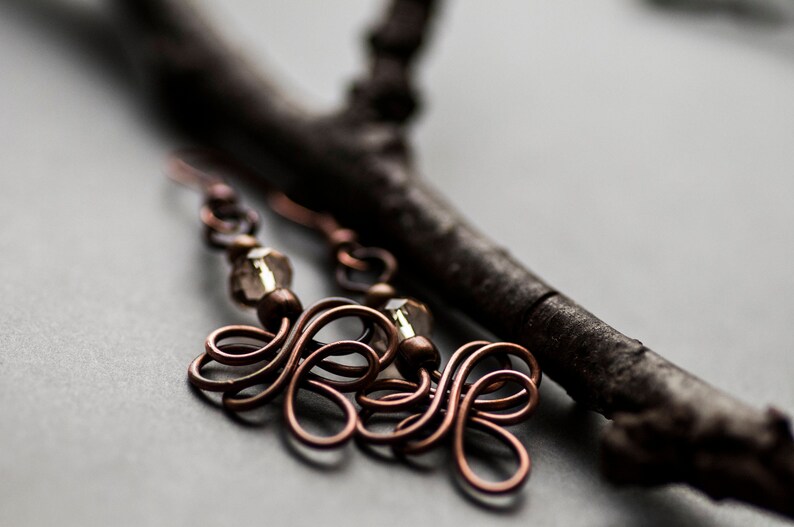 Celtic Knot Earrings Golden Copper Rustic Earrings Wire Etsy