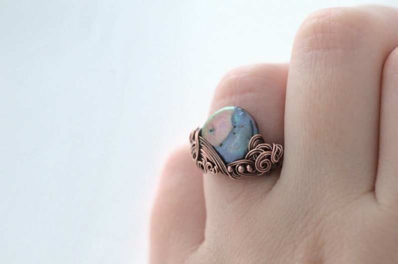 Full Moon Ring, US size 8 or 6.5, Witchcraft Moon Jewellery, Gypsy Gray Freshwater Pearl Moon Ring, Gift for a Witch image 6