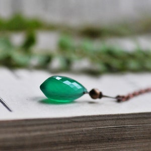 Green Onyx Necklace, Gypsy Natural Onyx Teardrop Necklace, Gift for Women, Boho Witch Jewelry, Green Onyx Jewelry image 1