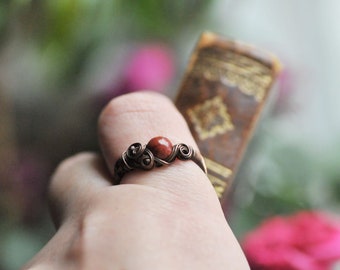 Honey Quartz Ring, US size 9, Simple Stacking Copper Ring, Nature inspired rustic copper jewelry