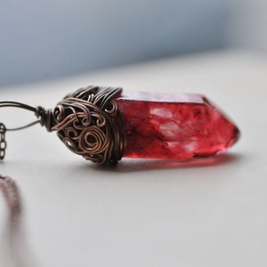 Frozen Blood Crystal Necklace, Healing Necklace, Copper Rustic Red Crystal Pendant, Healing Jewelry, Boho Crystal Necklace