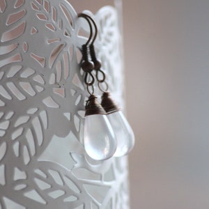 Frozen Winter Drops Earrings, Transparent Frosty White Dangle Drop Earrings, Cute Nature Inspired Jewelry zdjęcie 4