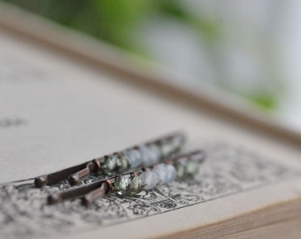 Lichtblauwe en groene Bobby Pins, Delicate Woodland Pastel Blue Hair Pins, Boho Retro Hair Clips, Blue Winter Bobby Pins