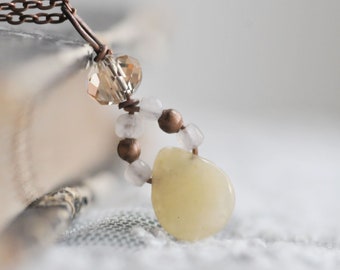 Yellow Summer Quartz Teardrop Necklace, Dainty Natural Yellow Teardrop Necklace, Gift for Women, Boho Witch Jewelry, Romantic Jewelry