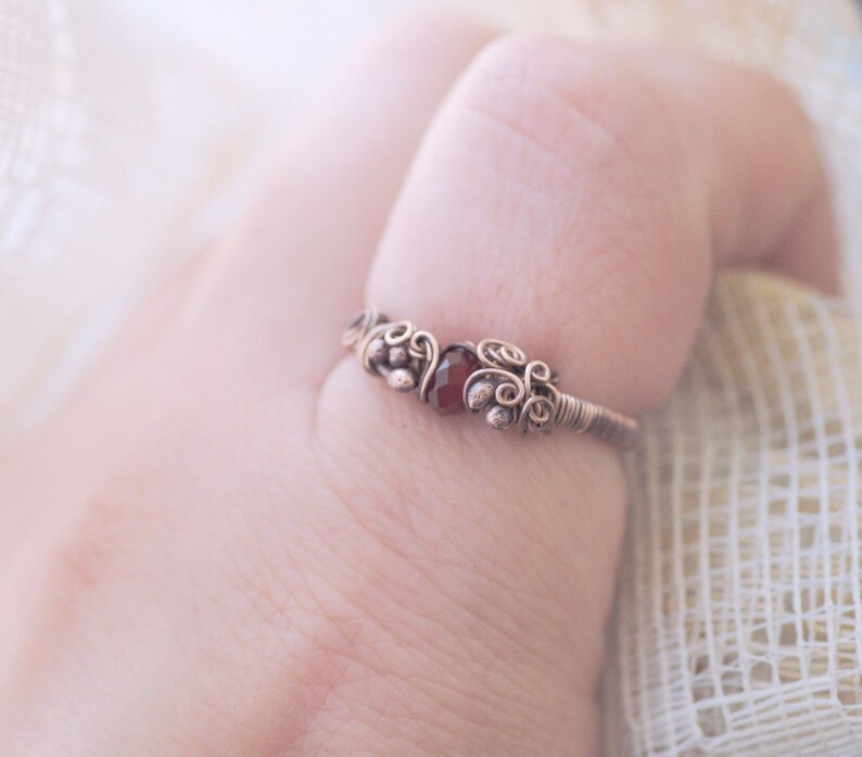 Elvish Rustic Bohemian Jewelry Bloody Red Ring Gift for Her Woodland Elvish Copper Ring Red Crystal Ring