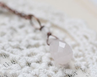 Rose Quartz Teardrop Necklace, Dainty Natural Rose QUartz Teardrop Necklace, Gift for Women, Boho Witch Jewelry, Romantic Jewelry