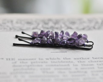 Lilac Bobby Pins, Amethyst Hair Jewelry, Witch Accessories, Natural Retro Bobby Pins with Amethyst Chips