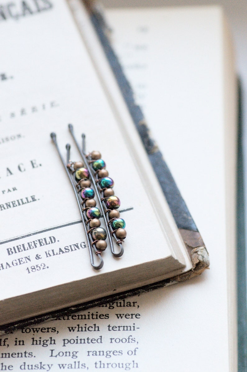 Rainbow Hematite Bobby Pins, Gemstone Goth Bobby Pins Set, Woodland, Dark Boho Gypsy Hematite Hair Pins image 6