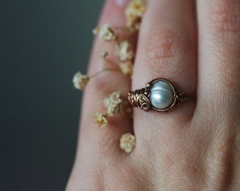 Single Pearl Ring, Us Size 6.5, Gypsy Style Ozean Schmuck, Weiße Perle Ring, Geschenk für Ozean Liebhaber