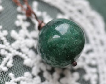 Green Gemstone Necklace, Simple Elegant Green Globe Gemstone Necklace, Nature Inspired Woodland Gemstone Jewelry