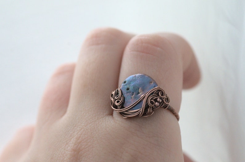 Full Moon Ring, US size 8 or 6.5, Witchcraft Moon Jewellery, Gypsy Gray Freshwater Pearl Moon Ring, Gift for a Witch 8 US