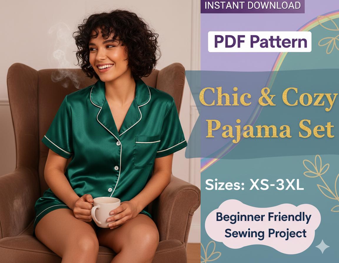 Pajama Set Sewing Pattern PDF, Women's Button up Top, Shorts & Pants ...