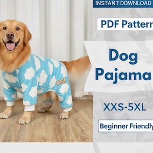 Dog Pajama Sewing Pattern, Dog Pattern, Dog Sewing Pattern, Dog Pajama, Pattern for dog, Dog Jacket Pattern, Dog Top Pattern, Dog Jumpsuit