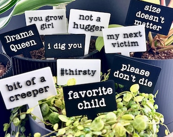 Funny Plant Stakes Set | Sarcastic Houseplant Humor | Black or White | Set of 10