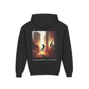 Youth Skateboarder Hooded Sweatshirt, Cool Skate Hoodie, Gift for Teens, Urban Street Style, Skateboarding Apparel, Perfect for Birthdays