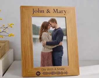 Personalized Song Code Wooden Photo Frame, Custom Engraved Music Code Picture Frame, Our Song Gift for Couples, Laser Engraved Wooden Frame