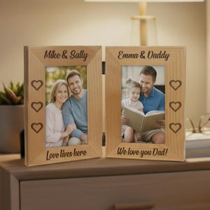 Personalized Wooden Photo Frame, Dual Picture Frame with Custom Engraving, Engraved Double Photo Frame, Family Keepsake, Christmas Gift