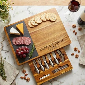 Personalized Charcuterie Board Set, Cheese and Meat Serving Tray with Slate and Knife Set, Realtor Closing gift, Custom Charcuterie board