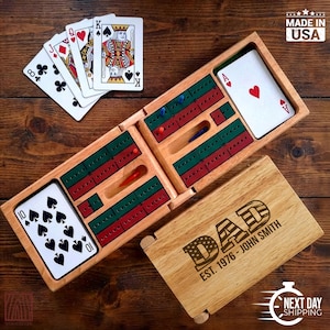 Personalized Wooden Cribbage Set, Custom Engraved Folding Cribbage Board, Personalized Engraved Game Set, Travel Game Set, Father's Day Gift