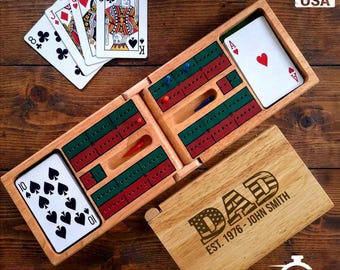 Personalized Wooden Cribbage Set, Custom Engraved Folding Cribbage Board, Personalized Engraved Game Set, Travel Game Set, Father's Day Gift