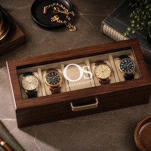 Custom Engraved Watch Box, Personalized Wood Watch Case with Glass Lid, Groomsmen Gift, Watch Storage for Men, Watch Display with Glass Top