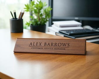 Personalized Engraved Desk Name Plate, Custom Name Wedge, Custom Desk Name Sign, Office Walnut Desk Plate, Corporate Office Gifts