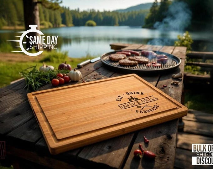 Personalized Grilling Cutting Board, Custom BBQ Cutting Board, Bamboo BBQ Board for Him,  Grill Lover Board, Gift For Dad, BBQ Gift for Men