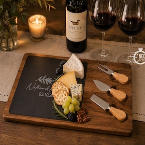 Custom Charcuterie Board Set with Slate, Personalized Cheese & Meat Serving Tray, Engraved Cutting Board, Housewarming, Realtor Closing Gift
