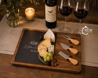 Custom Charcuterie Board Set with Slate, Personalized Cheese & Meat Serving Tray, Engraved Cutting Board, Housewarming, Realtor Closing Gift