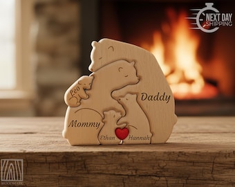 Personalized Wooden Bear Family Puzzle, Custom Engraved Name Puzzle for Family Home Décor, Family Keepsake, Hugging Bear Family, Baby puzzle