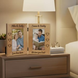 Personalized Wooden Photo Frame, Dual Picture Frame with Custom Engraving, Engraved Double Photo Frame, Family Keepsake, Christmas Gift