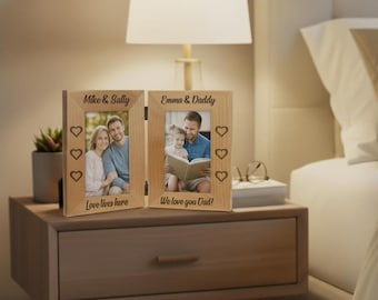Personalized Wooden Photo Frame, Dual Picture Frame with Custom Engraving, Engraved Double Photo Frame, Family Keepsake, Christmas Gift