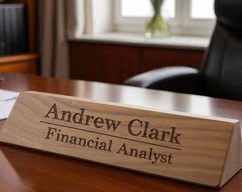 Personalized Wooden Desk Name Plate, Custom Engraved Name Wedge, Custom Office Sign, Walnut Desk Name Plate, Name Plate with Card Holder