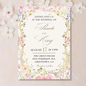 Soft Floral Garden Wedding Invitation, Editable Digital Template, Colorful Spring Template Invite, Spring Summer Wedding