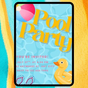 Bearbeitbare digitale Einladung mit Pool-Party-Thema